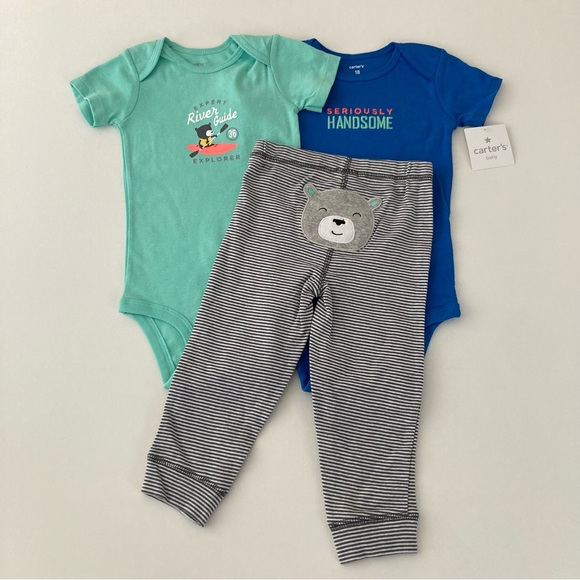 Baby Boy 3 12 18 24 Months Bear Bodysuit Pants Set Outfit Spring Summer - Picture 2 of 6
